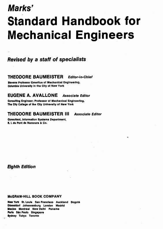 The title page of Marks' Standard Handbook for Mechanical Engineers.